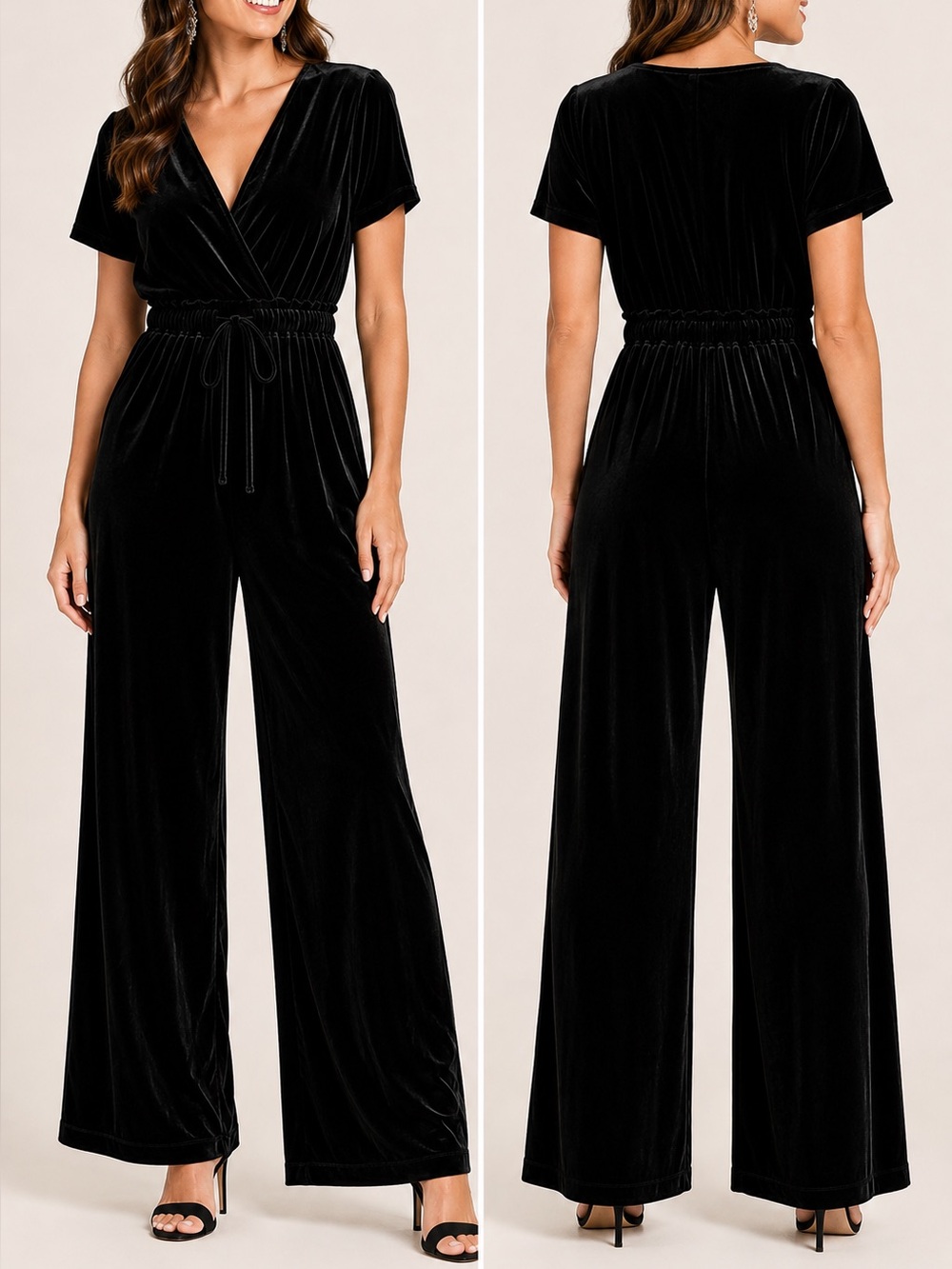 The Mint Black Velvet Wrap Wide Leg Jumpsuit XL Party Holiday